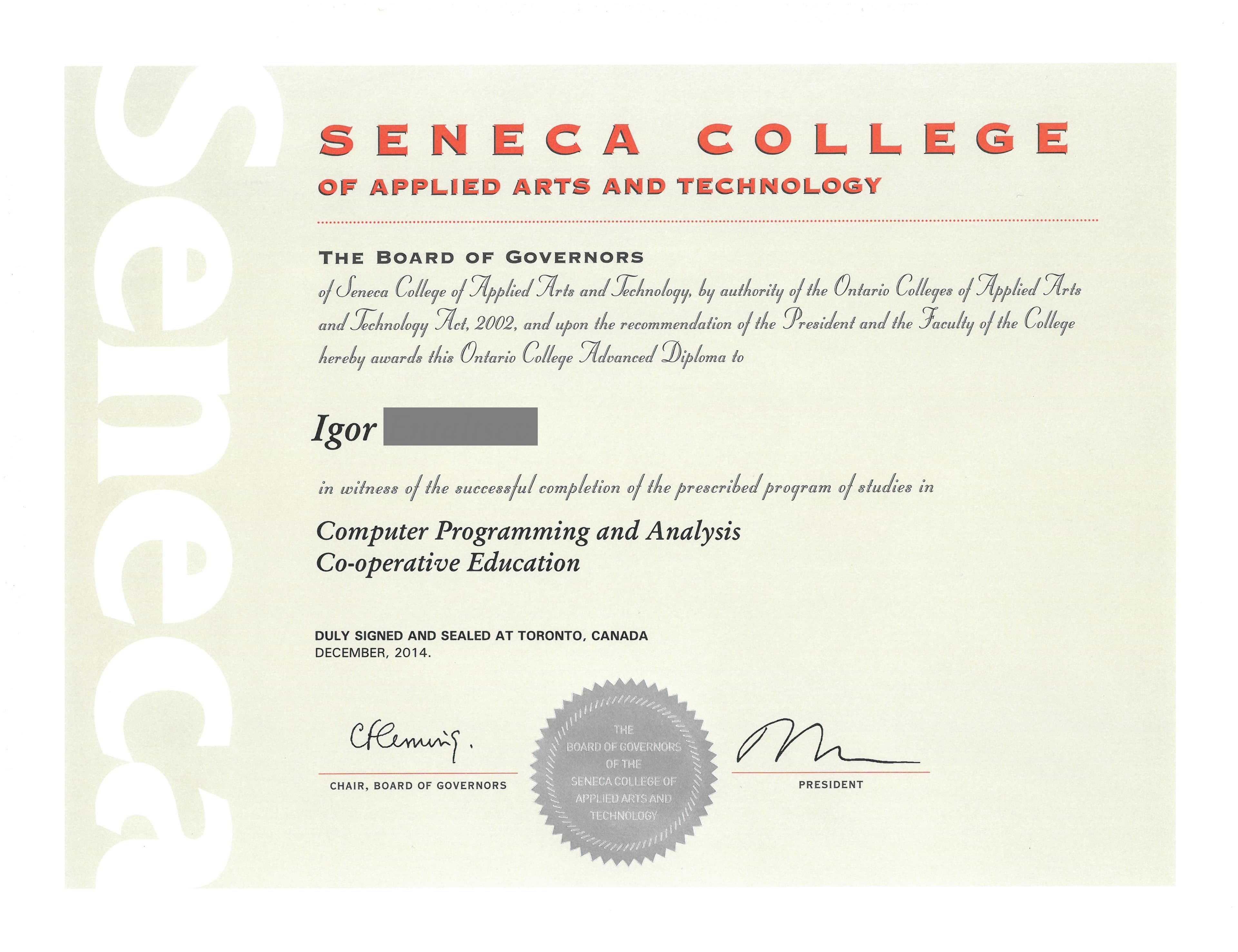Diploma in Computer Programming and Analysis — Seneca College